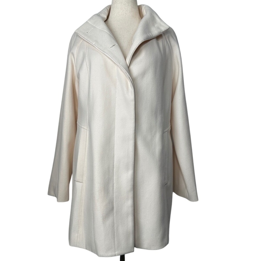 Anne Klein Wool‎ Blend Coat Funnel Neck Button Front Ivory Size 12